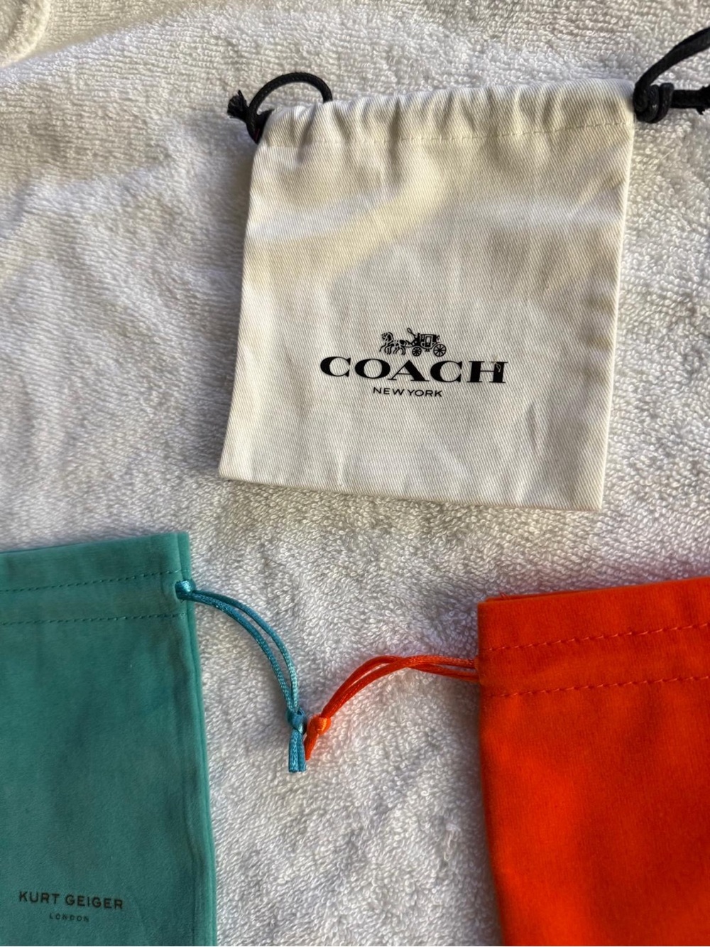 Coach White Drawstring Pouch with Teal and Bright Orange Dust Bags